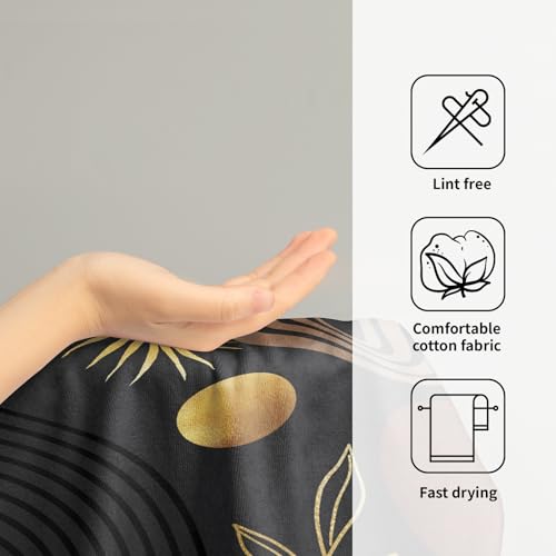 Black Boho Modern Kitchen Towels Set of 2 Abstract Mid Century Soft Absorbent Face Towels Retro Gold Leaves Tea Dish Towels Housewarming Gifts for New Home Bathroom Hotel 14"x28" - color: Black Boho