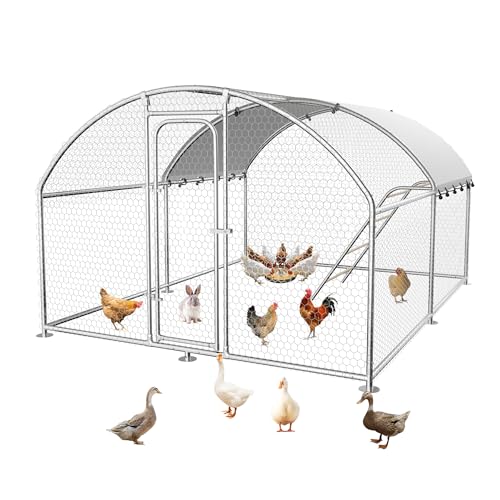 10 x 13.2 x 6.4 FT Metal Chicken Run, Chicken Coop with Cover | Reinforced frame, Walk-in Chicken Coop, Waterproof Cover, Side Hardware Cloth, Roosting Perch, Backyard & Farm Use - size: 157.5"L x 117.6"W x 78.0"H