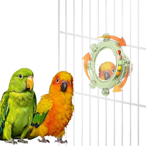 Bird Mirror Toy for Cage, Rotating Interactive Parrot Toy with Bell Sound, Cage Mounted Bird Enrichment Toy for Parakeets, Lovebirds, Cockatiels, Conures, Budgies and Small Birds (Green) - color: Green