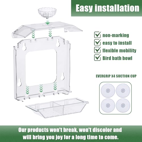 Clear Window Bird Feeder with Strong Suction Cups – Clear Bird Feeding Station with Dual Seed Tray & Water Bowl – Easy to Install and Clean for Outdoor Viewing