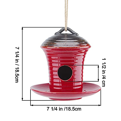 Kimdio Birdhouse Ceramic Hanging Birdhouses Bird Hut Hanging Multi-Function Outdoor Bird Feeders for Wild Birds, Finch, Cardinal, and Bluebird - Red - color: c - Red bird feeder