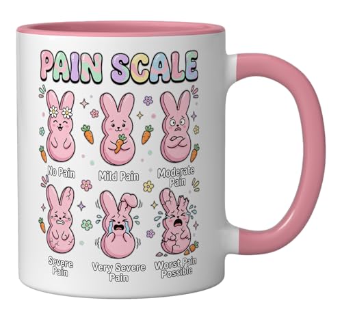 Funny Nursing Bunny Eggs Medical Pain Scale Easter Nurse Ceramic Mug, Pink/White - color: Pink/White
