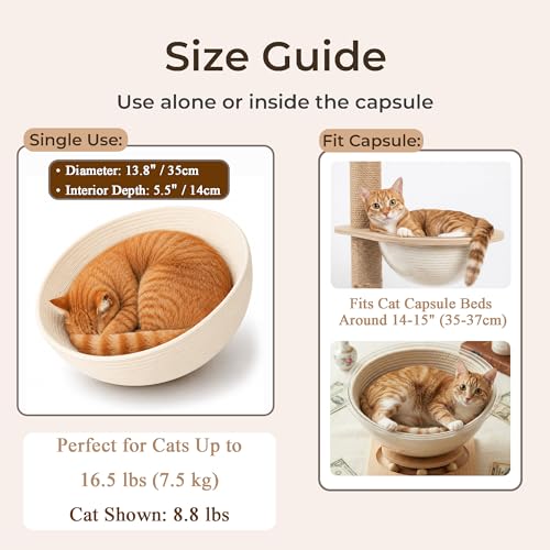 Cotton Rope Cat Bed Mat for Space Capsule, 13.8" Breathable Round Nest Liner, All-Season Warm & Cooling Pet Pad, Washable Scratch-Resistant Bedding for Cat Tree & Clear Bowl (Off White) - color: Off White, size: Medium