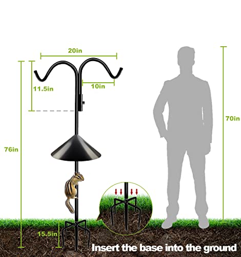 76 Inch Double Shepherd Hook Stand for Outdoor Birdfeeder, 1 Pack | Adjustable Two Sided Garden Bird Feeder Pole Holder for Birdhouse Planter Solar Light Lantern, Black - size: 76in-1pcs