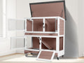 2-Tier Rabbit Hutch Indoor Bunny Cage with Wheels for Small Animals | House Guinea Pig Cage with Sliding Plastic Trays Wheels for Easy Cleaning Ventilation Design, 36 Inch Small Animal Home - color: Beige