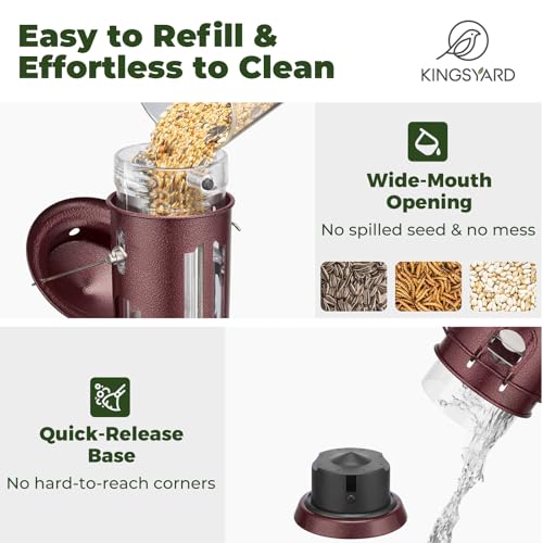 Kingsyard Squirrel Proof Bird Feeders for Outdoors Hanging | 4 Ports with Weight-Activated Perch, Chew-Proof Metal, Removable Easy-to-Clean Base, 3 lb Seed Capacity, Antique Copper - color: Antique Copper