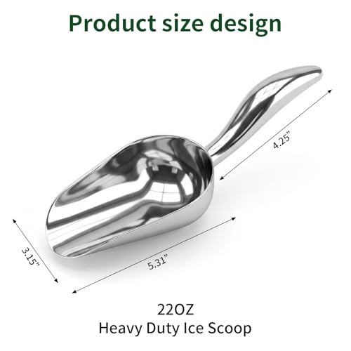 304 Stainless Steel Ice Scoop 22oz Heavy Duty Metal Ice Scooper Rustproof | Ice Scoop with Ergonomic Grip Handle and Dishwasher Safe Perfect for Ice Maker Freezer Kitchen Bar Party Wedding Coffee Shop - size: 3
