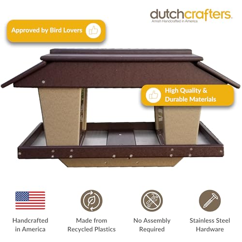 DutchCrafters Poly Post Mount Extra Large Double Hopper Bird Feeder, Outdoor Wild Bird Feeder for Outside, USA Amish Made (Brown & Weatherwood)