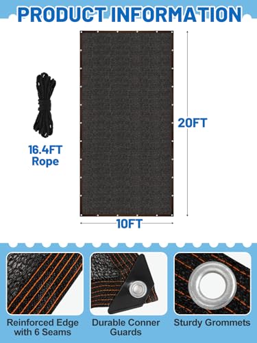 MEWTOGO 95% High Density Dog Kennel Shade Cover - 10x20ft Mesh Shade Cloth | Anti-Tear, Easy Setup, Provides Perfect Shade, for Garden Outdoor Patio Greenhouse Balcony Chicken Coop Pet Crate - size: 10x20ft