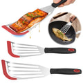 2 Pcs Silicone Fish Spatula Heat Resistant Silicone Edge for Nonstick Cookware Fish Turner for Use Flexible and Thin Stainless Steel Cooking utensil Ideal Slotted Spatula for Egg Pancake