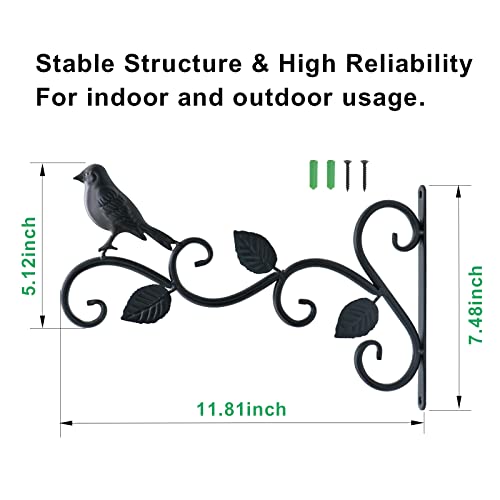 JIALAI HOME Hanging Plants Bracket 12" Bird Planter Outdoor Hooks Hangers for Flower Baskets Pot Bird Feeder Wind Chimes Lanterns Patio Garden Outdoor Indoor Metal Black, 4 Packs - style: 4 Bird