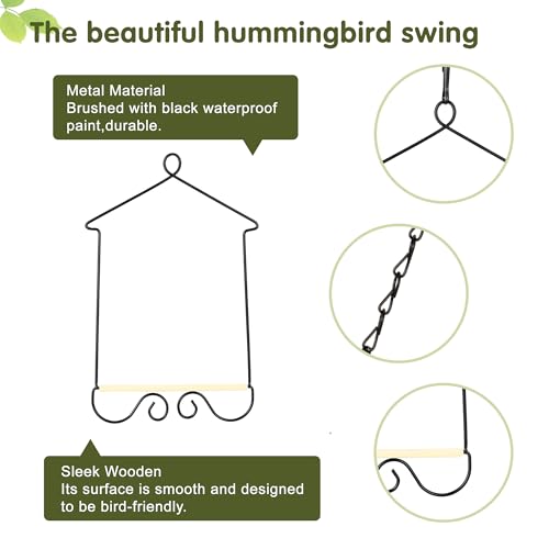 Metal Frame Hummingbird Swings and Perches with Wooden Dowel Black Bird Swing Outdoor Bird Perch Humming Bird Swing (4PK) - style: 4PK