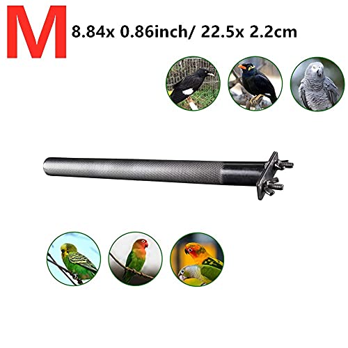 Bird Perch Stainless Steel Stand Parrot Rod Grinding Claws Trimming Beak Nails Grinding Stick Exercise Platform for Parakeet Cockatiel Conure African Grey Macaw Finch Bird Cage Accessories (M) - size: M: 8.84x 0.86inch