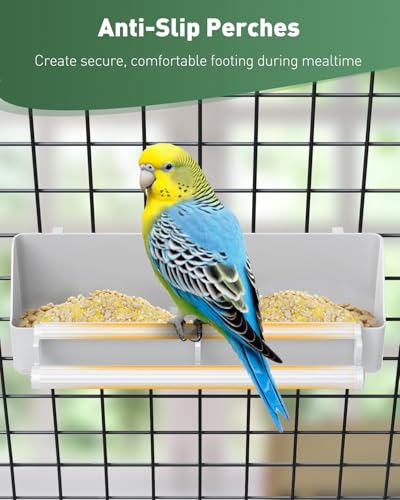 Pawfly 1 Pack Bird Feeder for Cage Hanging Plastic Feeder with Hooks Bird Water Dispenser with Perches Water Feeders for Cage Parrot Food Bowl for Parakeet Cockatiel Canary - size: 1 PC