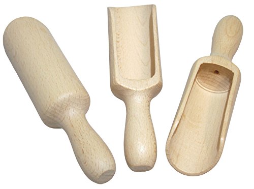 efo Large Wooden Scoop Set of 3 – Rustic Bathsalt Scoop - Multipurpose Wooden Spoon - Wood Salt and Spice Scoops – Stylish Wooden Candy Spoon - Washing Powder Scoops - 3 pcs, size 6.7" / 17cm - size: Set 3x6 3/4" (17cm)