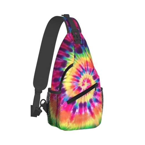 Tie Dye Sling Backpack Crossbody Shoulder Bag Chest Bag Travel Chest Pack Casual Daypack For Women Men Hiking Sports Working - color: Black6