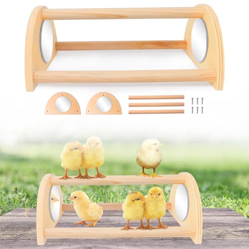 ALIBBON Mini Chicken Perch with Mirror Chick Strong Wooden Jungle Gym Roosting Bar Chicken Toys for Coop and Brooder Chick Training Perch for Large Bird Baby Chicks Parrot