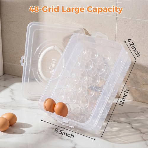HANSGO Deviled Egg Containers with Lid, Deviled Egg Carrier For 48 Eggs | 2-Layer Plastic Detachable Clear Storage Egg Tray for Refrigerator, Kitchen, Party, Travel, Family Gatherings, Easy