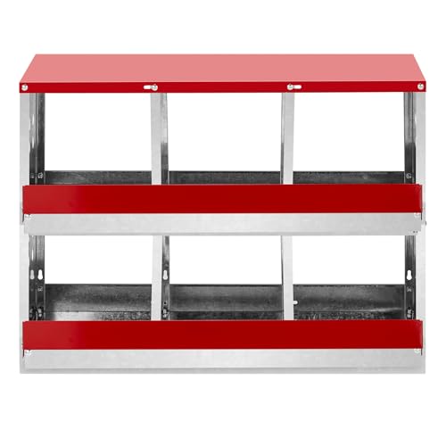 6 Compartment Roll Out Chicken Nesting Box,Metal Hens Chickens Coop Boxes,Chicken Laying Egg Nest Box,Outdoor Chickens Nesting Boxes,with Basket,for Geese Ducks Poultry Farm Yard Backyard (Red)