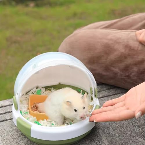 Portable Pet Travel Carrier with Water Bottle, Safety Lock, 6.3 inch Diameter, White and Green, Small Animal Transport Case for Hamster, Turtle, Bird