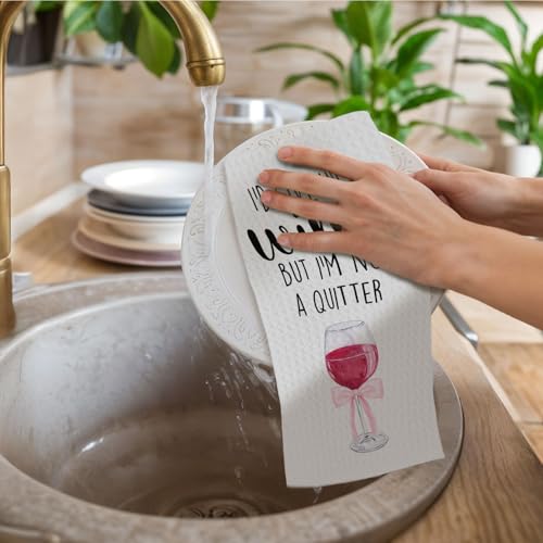 Funny Wine Tea Towel, Coquette Wine Lovers Gifts for Women Men, Funny Kitchen Dish Towels with Sayings for Bar, 16x24 Inch - color: Wine 01