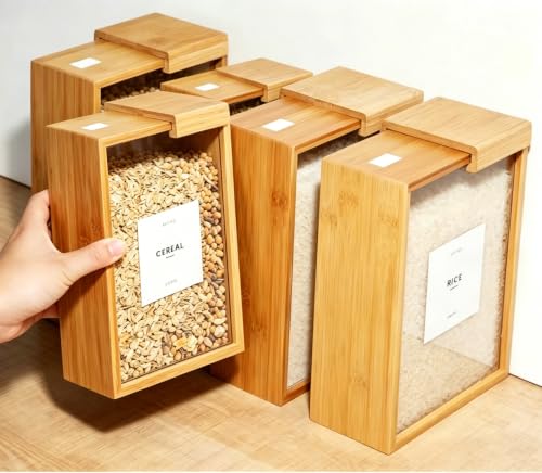 Bird Seed Storage Container, 3L/3.2Qt Airtight BPA-Free Wooden Bird Food Container - Portable Pet Food Storage for Wild Bird Seed, Sunflower Seed & Mealworms, Natural Wood Seed Dispenser