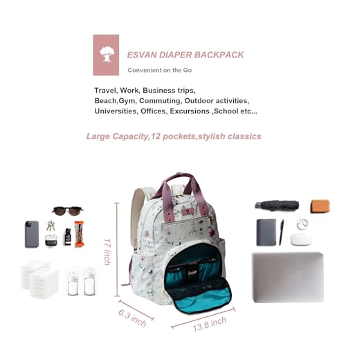 Diaper Bag Backpack Corduroy Multifunction Baby Fashion Travel Pack office Laptop Bag - color: Purple White Flower