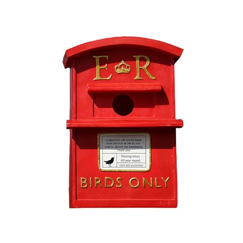 Vintage Red Post Box Bird Feeder Weatherproof Resin Tree Mount Garden Yard Decor