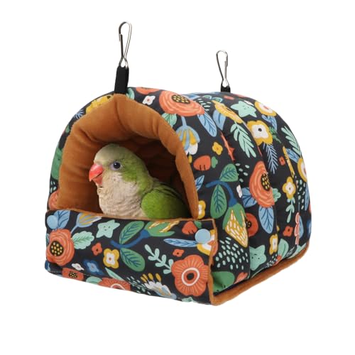 Wontee Bird Nest House Winter Warm Snuggle Hut Bird Bed Hanging Hammock for Parrots Budgies Parakeets Caique Senegal Cockatiels Conures (Medium, Black) - color: Black, size: Medium