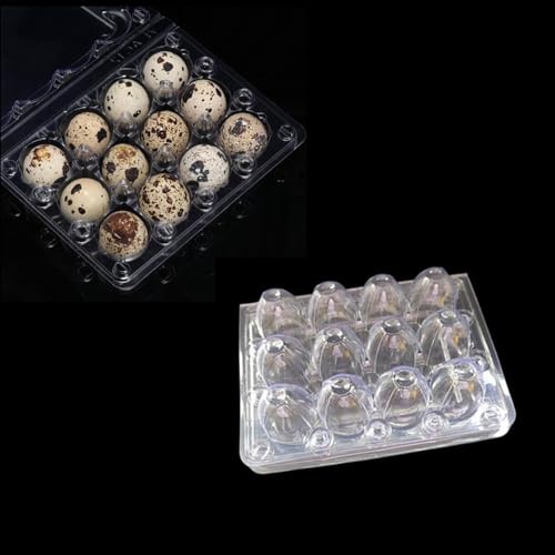 Honkenda Clear Plastic Quail Egg Cartons, 12 Tray Small Eggs Carton Holders Container, PVC Stackable Egg Storage Box with Hinge Lid, 12 Grids Egg Protection Box for Pheasant Pigeon (50 Pack)