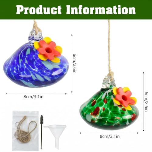 2 Pcs Blown Glass Hummingbird Feeder for Outdoors Hanging, Ant & Bee Resistant Window Bird FeederHandmade Garden Decor Gift for Women - Small Water Droplet Glass Feeders Bundle - color: Droplet C2