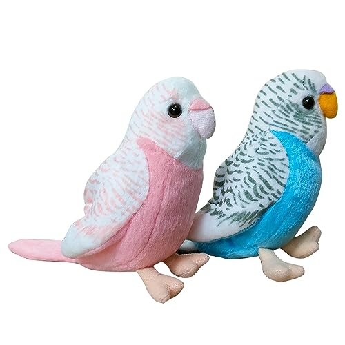 2Pcs Stuffed Parakeet Toy, 5.5 inches, Budgerigar Plush Toy, Parakeet Soft Toy, Stuffed Bird for Kids, Blue and Pink - color: Blue and Pink