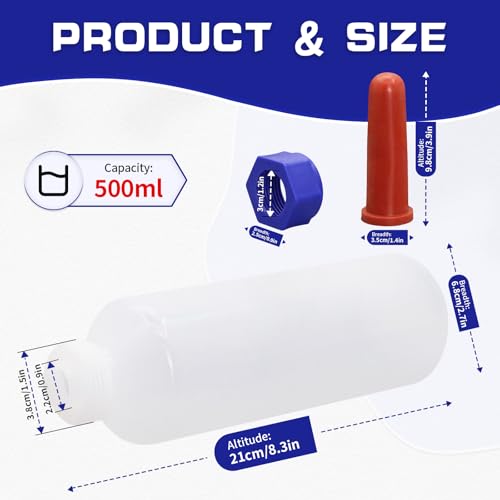 2PCS 500ml Calf Nursing Feeder Bottles with Screw Silicone Nipple | Leak-Proof Detachable Easy Clean Food Grade Calf Bottle, Farm Animal Milk Feeder for Calf Lamb Goat Sheep Newborn Livestock