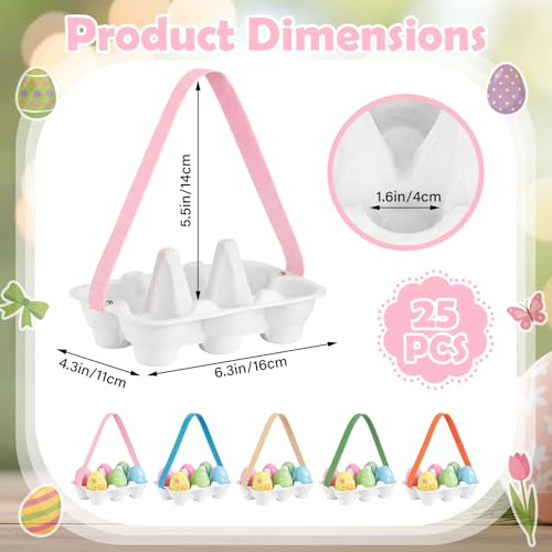 24 Pack Easter Egg Cartons with Colorful Handles, 6 Count Reusable Egg Holder Container Basket, Half Dozen Cardboard Decor Carton for Easter Outdoor Activities DIY Crafts Gifts Projects
