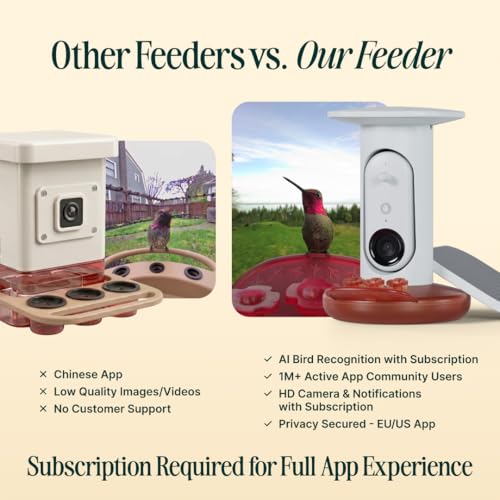 Birdbuddy Solar Hummingbird Feeder with Camera, AI Bird ID, 2K Video, Photo | 2K video quality, 5MP Photos, 1/2.7” sensor with excellent low-light performance, High Dynamic Range (HDR)