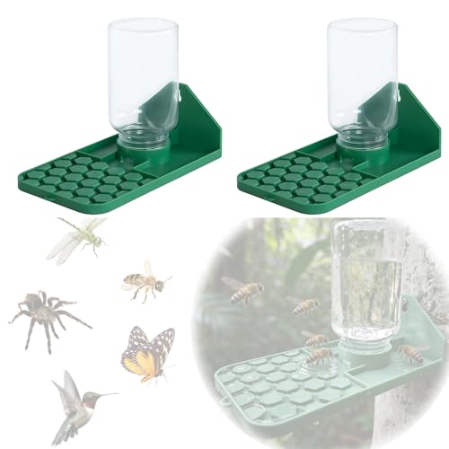 Bee Water Dispenser, Wall or Tree Mounted, for Bees, Butterflies, Hummingbirds and Insects, Green, 2 Pack