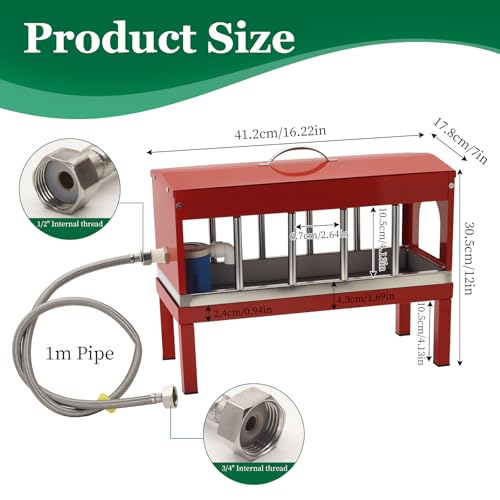 Automatic Chicken Waterer Stainless Steel with Stand Pigeon, Duck, Goose | Adjustable water level float valve system, 11 water holes, Gravity-fed, Removable top dust cover, Garden Hose & quick connect