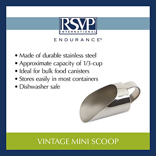 RSVP International Endurance Kitchen Collection Measuring Tools, Dishwasher Safe, Vintage Mini Scoop, Stainless Steel - size: Mini Scoop (Pack of 1)