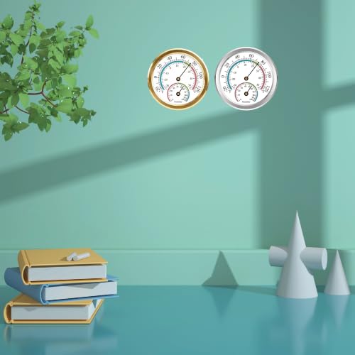 Indoor Thermometer Hygrometer Mini Analog 2 in 1 Temperature Humidity Outdoor Monitor Gauge for Home, Offices, Wall, Display Mechanical (Silver 3 Pack) - color: Silver-3pack