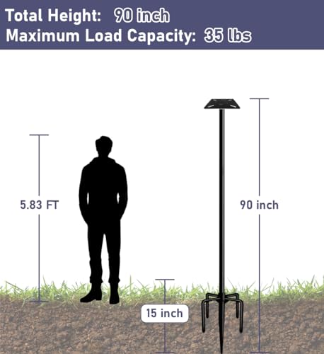 90 Inch Smart Bird Feeder Pole with 5-Prong Base, Adjustable Bird House Pole Mount Kit for Outdoors, Heavy Duty Bird Feeder Stand for Wild Birds Watching, Black - size: 90 INCH
