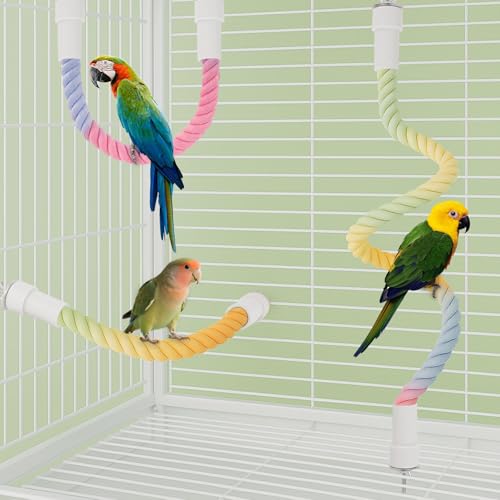 4Pcs Rope Perch for Bird Cages, Bendable Climbing Cotton Rope | Cotton Rope with Steel Core for Parrot Cockatiel Budgie Cages, Bird Toy Reduces Boredom and Stress - size: 4PCS