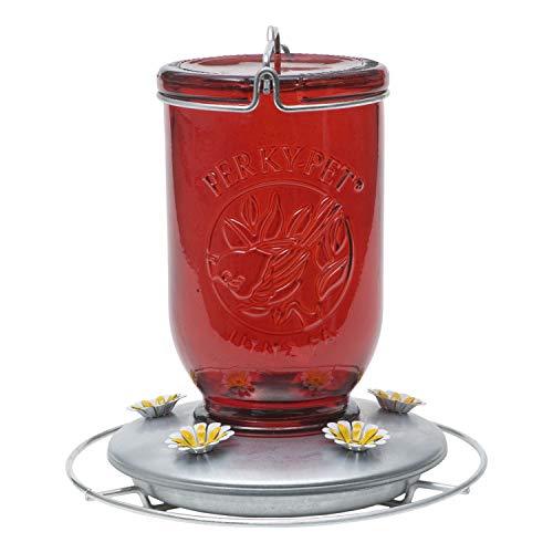 Perky-Pet Red Mason Jar Vintage Glass Hummingbird Feeder - Outdoor Garden Décor - 32-oz capacity, 786-1SR - color: Red Mason Jar