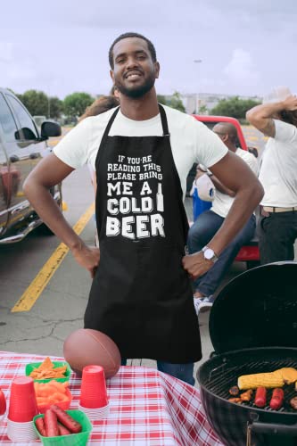 VAGAVY 100% Cotton, Black Funny Aprons for Men, Dad, Husband - Birthday, Father’s Day Grilling Gifts for Papa, Husband. - color: If You're Reading This Please Bring Me a Cold Beer - Black