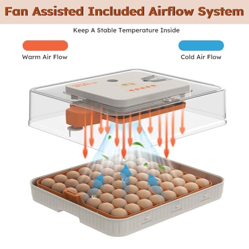 56-Egg Incubator, Automatic Egg Turner with LED Candler, Smart Temperature & Humidity Control, Automatic Water Refill, 360° Clear View, Airflow Circulation – Chicken, Duck, Quail, Bird Egg Hatcher