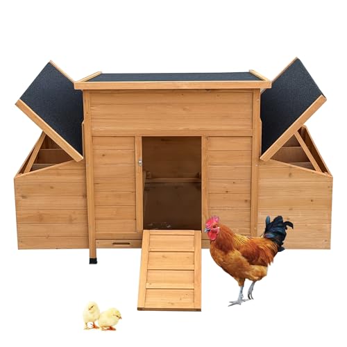 Chicken Coop – Waterproof Asphalt Roof, Safe Natural Fir Wood, Airy and Easy to Clean, 6 Nest Boxes, Extension Design for 4-6 Chickens