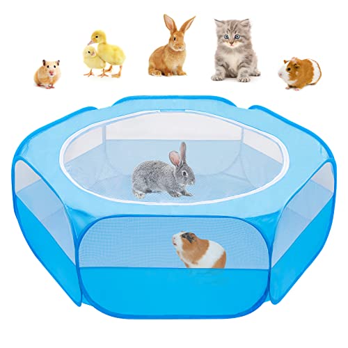 Amakunft Small Animal Pop-Up Playpen with Mesh Cover, 47'' x 23.6'' x 15'' Chicken Brooder Box, Play Pen Indoor Outdoor for Guinea Pigs, Bunny, Rabbits, Ferrets, Chinchillas, Kittens - color: Light Blue