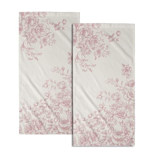 Vintage Flowers Hand Towels Set of 2, Spring Pastel Pink Floral Absorbent Dish Towel Tea Towels for Farmhouse Bathroom Kitchen Cooking Baking Cleaning and Party Decor 14x28 Inch - color: Chinoiserie White Pink Flowers