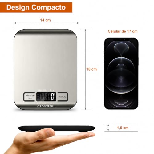 CROWNFUL Food Scale, 11 lb Digital Kitchen Scales with Built-in Coin Battery, Weight Ounces and Grams for Cooking and Baking, 6 Units with Tare Function, LCD Display, 304 Stainless Steel - size: Medium