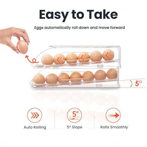 SMRCAD 54-Egg Dispenser with Silicone Bumpers, Auto-Rolling, Stackable | BPA-free food-grade PET | Stackable with lid | Built-in handle | 11.92"L x 8.85"W x 7.9"H | Hand wash only - size: 3 Tier Holder 54 Eggs (L SIZE)
