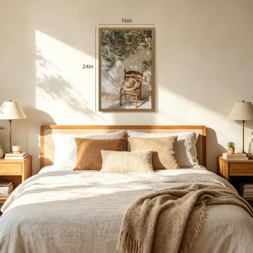 CGXY Neutral Olive Tree Wall Art, Mediterranean Coastal Wall Decor, Rustic Farmhouse Still Life Poster Print, Vintage European Countryside Artwork for Living Room Bedroom Wood Framed 12x16 Inch - color: Tree, size: 16"L x 12"W